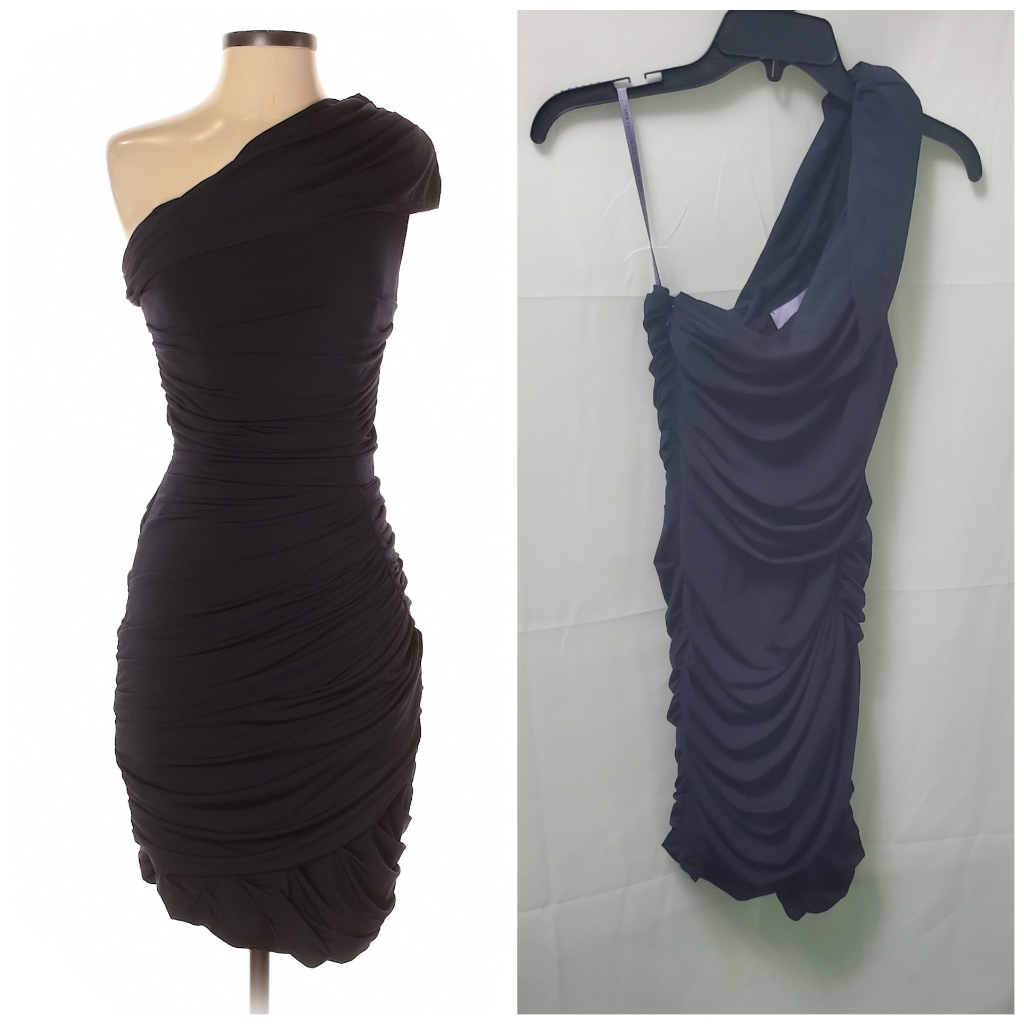 Lavender Label By Vera Wang Navy Blue Ruched One-Shoulder Dress Size 2